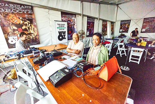 Charles Burchell and Sondra Bibb in the Hospitality Tent at Jazz Fest 2016 Day 1.  Photo by Eli Mergel