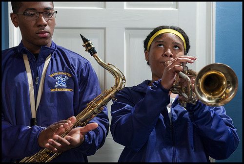 Warren Easton Band & Marching Units during Cuttin' Class at WWOZ on 10/09/14. photo by Ryan Hodgson-Rigsbee www.rhrphoto.com