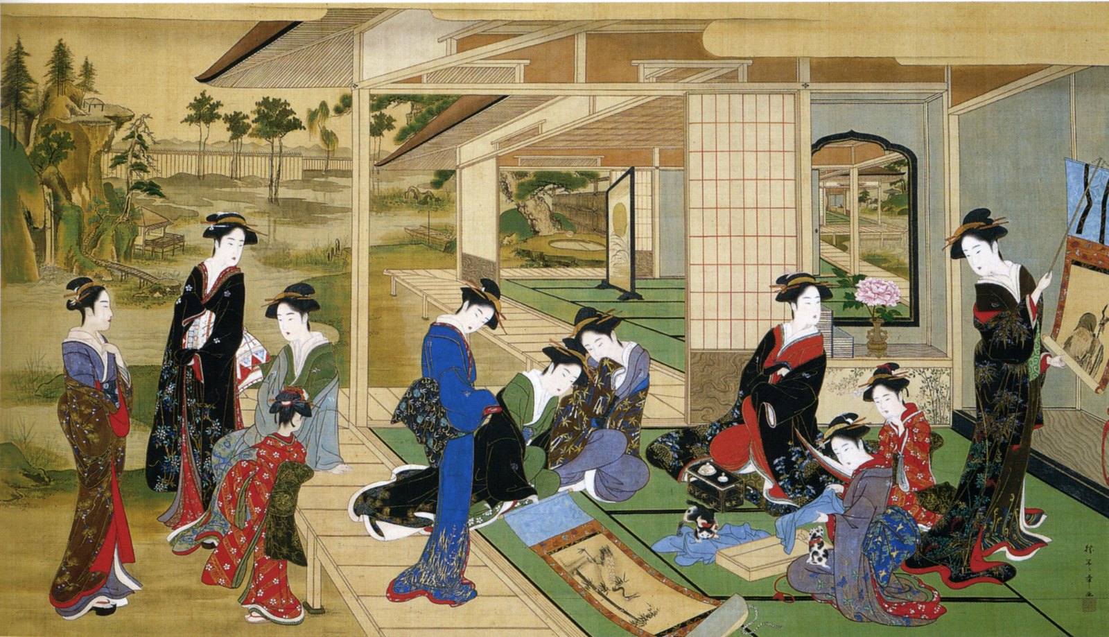勝川春章作 春画 肉筆 時代物 勝川春章「美人鑑賞図」 | 投視法が入っている肉筆浮世絵 勝川春