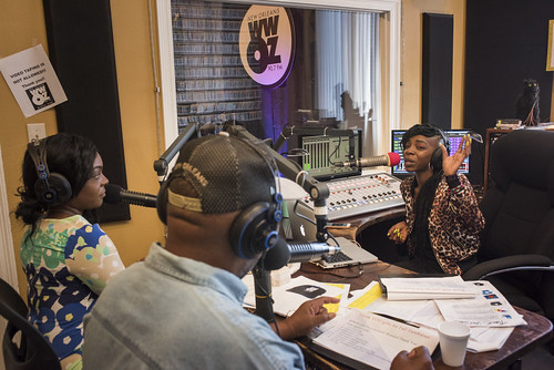 KaTrina Griffin, Action Jackson, and Cole Williams during WWOZ fall pledge drive on October 24, 2017. Photo by Ryan Hodgson-Rigsbee - www.rhrphoto.com