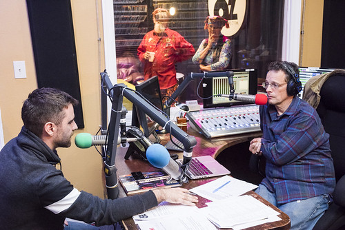 Brad Walker on the air with T.R. Johnson at WWOZ's 38th birthday - 12.4.18. Photo by Ryan Hodgson-Rigsbee rhrphoto.com.