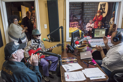 Little Freddie King on air with Marc Stone, Wacko Wade, Lilli Lewis at WWOZ's 38th birthday - 12.4.18. Photo by Ryan Hodgson-Rigsbee rhrphoto.com.