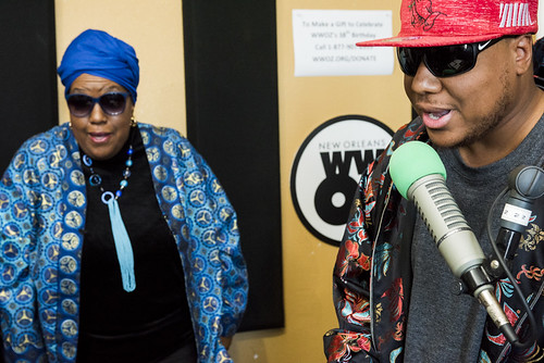 Cherice Harrison Nelson and Brian Harrison Nelson Mardi Gras Indian Collective at WWOZ 38th birthday celebration on December 5, 2018. Photo by Ryan Hodgson-Rigsbee RHRphoto.com
