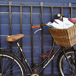Basket of Book Festival brochures | Bicycle basket bursting with Book Festival brochures © Helen Jones