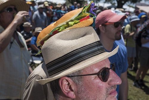 Alligator po boy hat on Lee Haward at Jazz Fest day 2 on April 26, 2019. Photo by Ryan Hodgson-Rigsbee RHRphoto.com