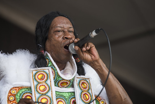Big Chief Kevin Goodman & the Flaming Arrows Black Indians of Mardi Gras at Jazz Fest day 6 on May 3, 2019. Photo by Ryan Hodgson-Rigsbee RHRphoto.com