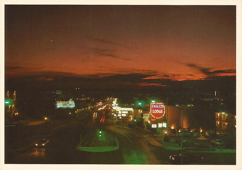 Albuquerque, NM - vintage postcard night scene of Central Ave (U.S. 66) looking into the downtown area - circa late 1970's/early 1980's | by By Air, Land and Sea