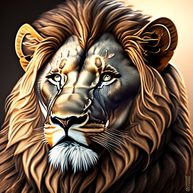 Portrait of a big male African lion.