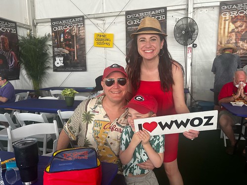 Fun in the WWOZ Hospitality Tent on Day 2 of Jazz Fest 2024