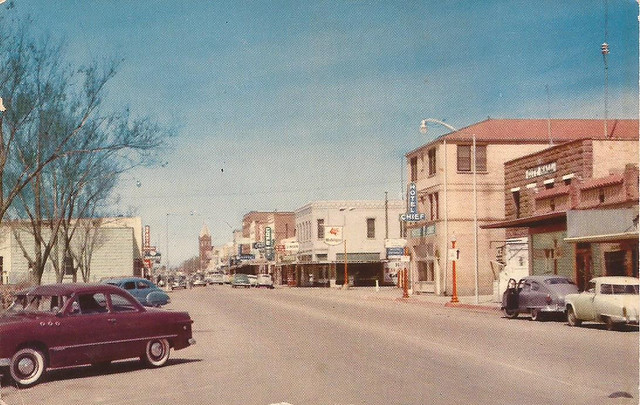 Winslow, AZ - vintage postcard of Highway U.S. 66 though the business district - 1950's