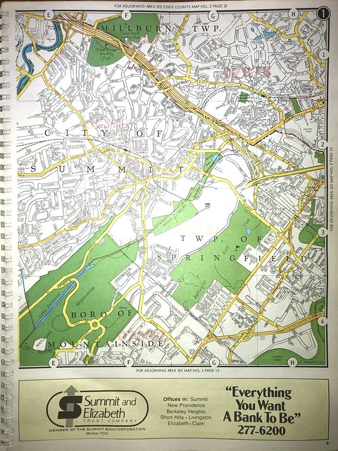Hagstrom Map showing Summit and parts of Millburn, Mountainside and Springfield - 1977