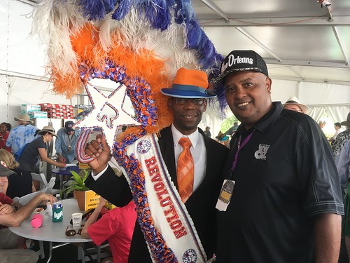 Revolution with WWOZ's Action Jackson in the Hospitality Tent at Jazz Fest - May 3, 2018. Photo by Carrie Booher.