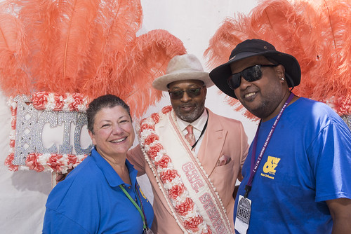 Beth Arroyo Utterback and Action Jackson with CTC Steppers at Jazz Fest Day 7 on May 5, 2018. Photo by Ryan Hodgson-Rigsbee RHRphoto.com